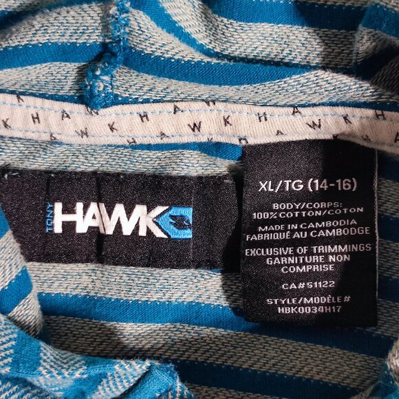 Tony Hawk skatboarder pullover hoodie boys size XL (14-16) blue stripes pattern - Picture 4 of 9